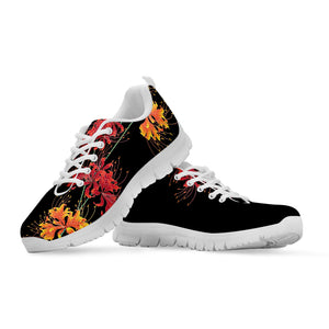 Red And Yellow Japanese Amaryllis Print White Sneakers