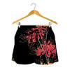 Red And Yellow Japanese Amaryllis Print Women's Shorts