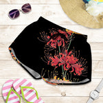 Red And Yellow Japanese Amaryllis Print Women's Shorts