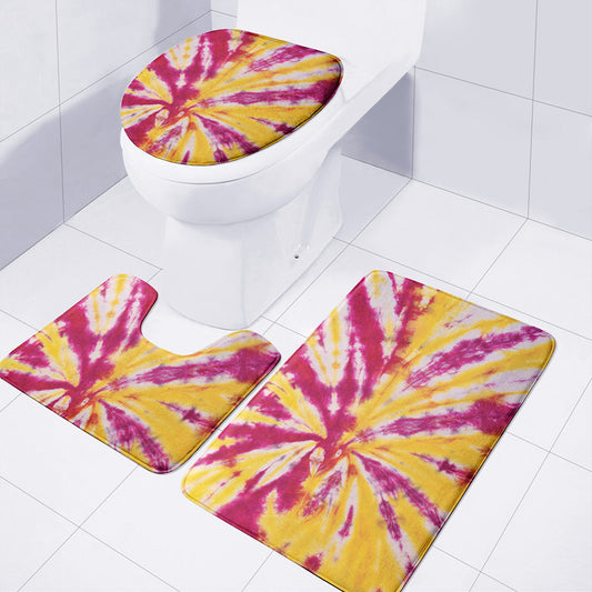 Red And Yellow Spider Tie Dye Print 3 Piece Bath Mat Set