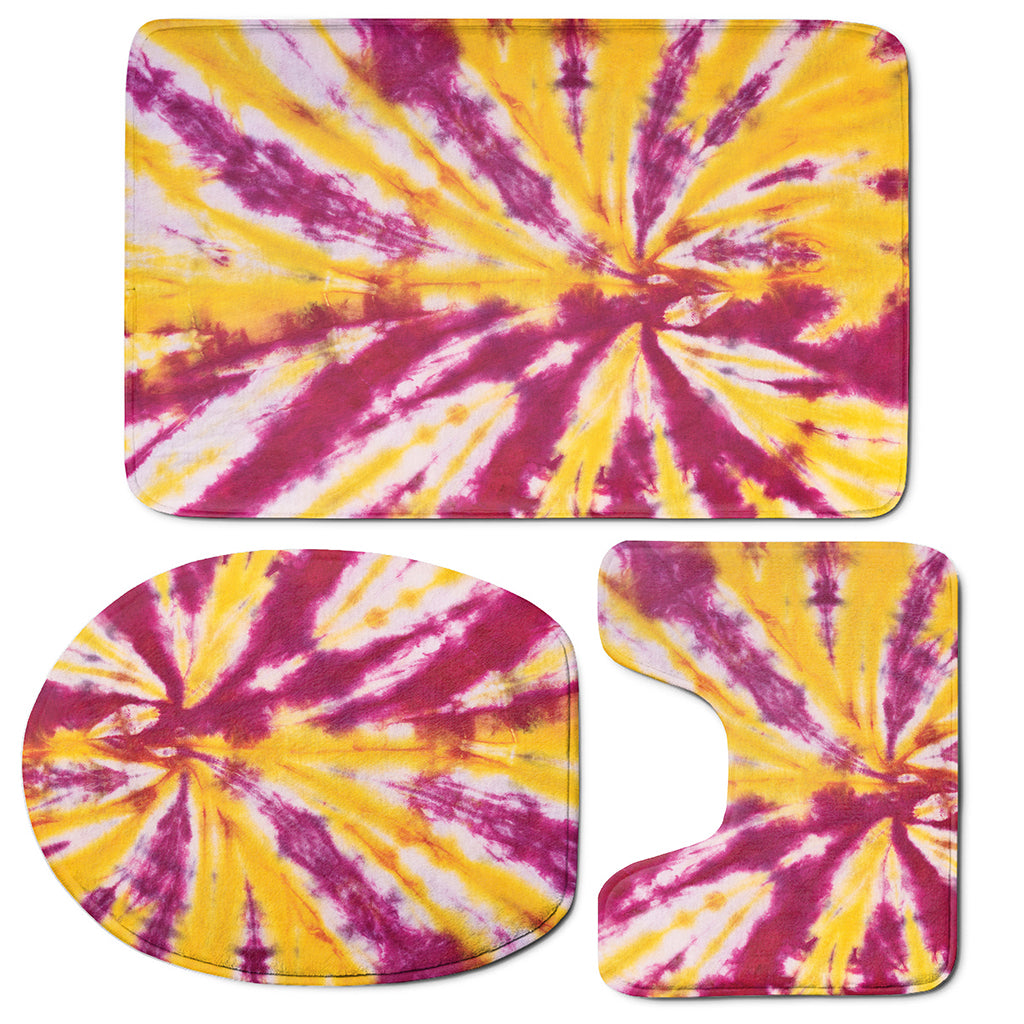 Red And Yellow Spider Tie Dye Print 3 Piece Bath Mat Set
