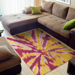 Red And Yellow Spider Tie Dye Print Area Rug
