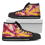 Red And Yellow Spider Tie Dye Print Black High Top Shoes