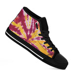 Red And Yellow Spider Tie Dye Print Black High Top Shoes
