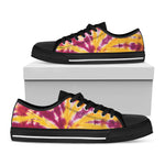 Red And Yellow Spider Tie Dye Print Black Low Top Shoes