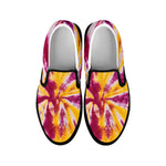 Red And Yellow Spider Tie Dye Print Black Slip On Shoes