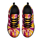 Red And Yellow Spider Tie Dye Print Black Sneakers
