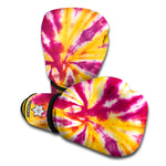 Red And Yellow Spider Tie Dye Print Boxing Gloves