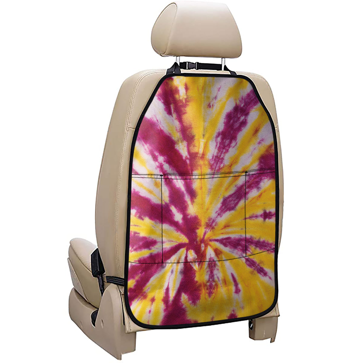 Red And Yellow Spider Tie Dye Print Car Seat Organizers