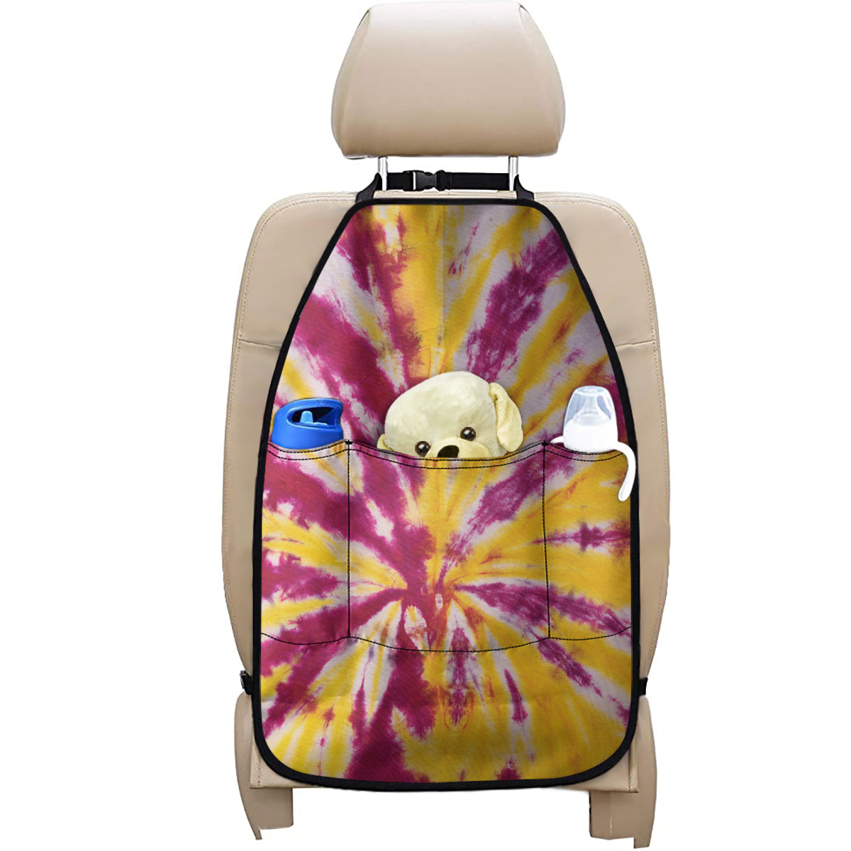Red And Yellow Spider Tie Dye Print Car Seat Organizers