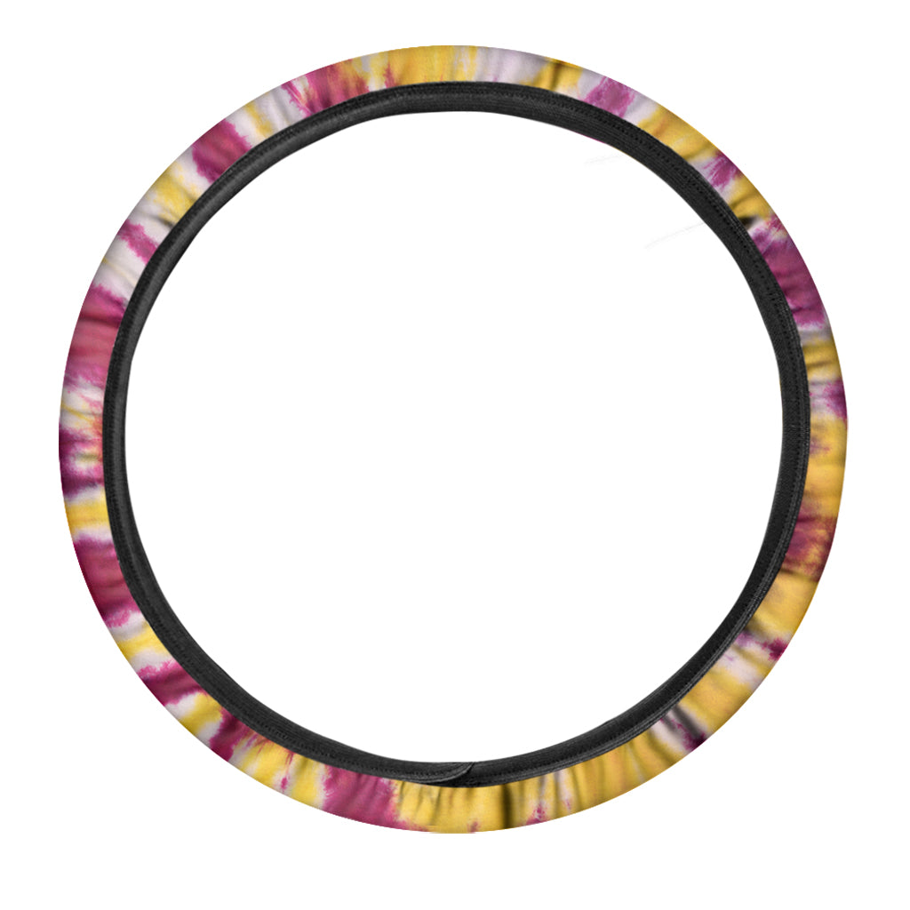 Red And Yellow Spider Tie Dye Print Car Steering Wheel Cover
