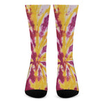 Red And Yellow Spider Tie Dye Print Crew Socks
