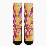 Red And Yellow Spider Tie Dye Print Crew Socks
