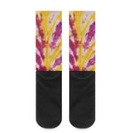 Red And Yellow Spider Tie Dye Print Crew Socks