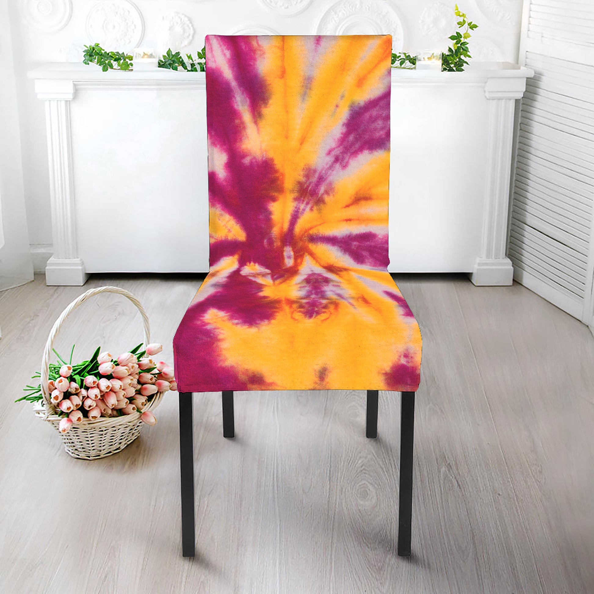 Red And Yellow Spider Tie Dye Print Dining Chair Slipcover