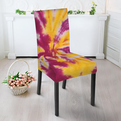 Red And Yellow Spider Tie Dye Print Dining Chair Slipcover