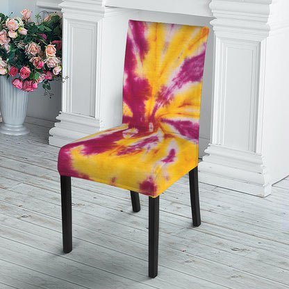 Red And Yellow Spider Tie Dye Print Dining Chair Slipcover