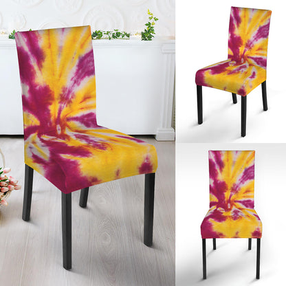 Red And Yellow Spider Tie Dye Print Dining Chair Slipcover