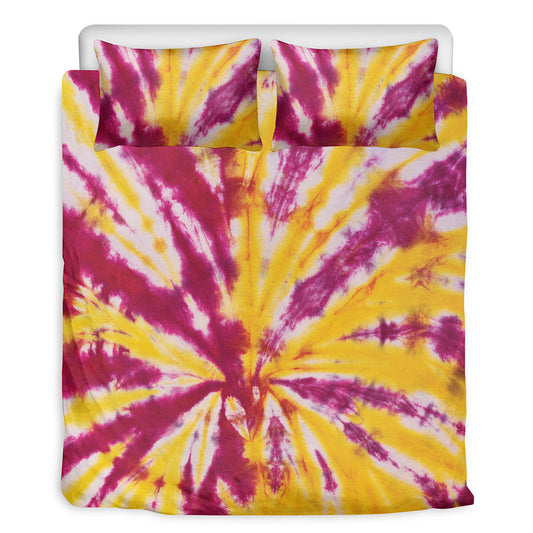 Red And Yellow Spider Tie Dye Print Duvet Cover Bedding Set