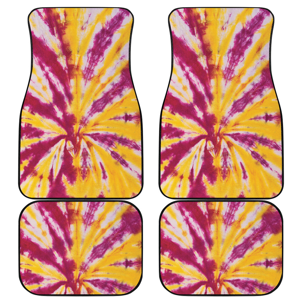 Red And Yellow Spider Tie Dye Print Front and Back Car Floor Mats