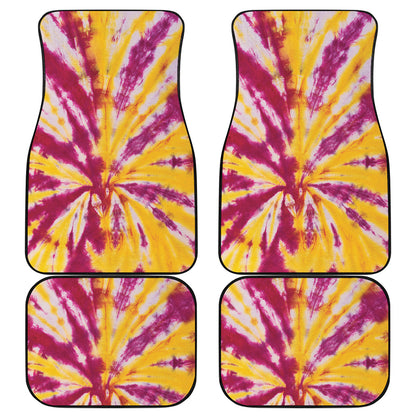 Red And Yellow Spider Tie Dye Print Front and Back Car Floor Mats