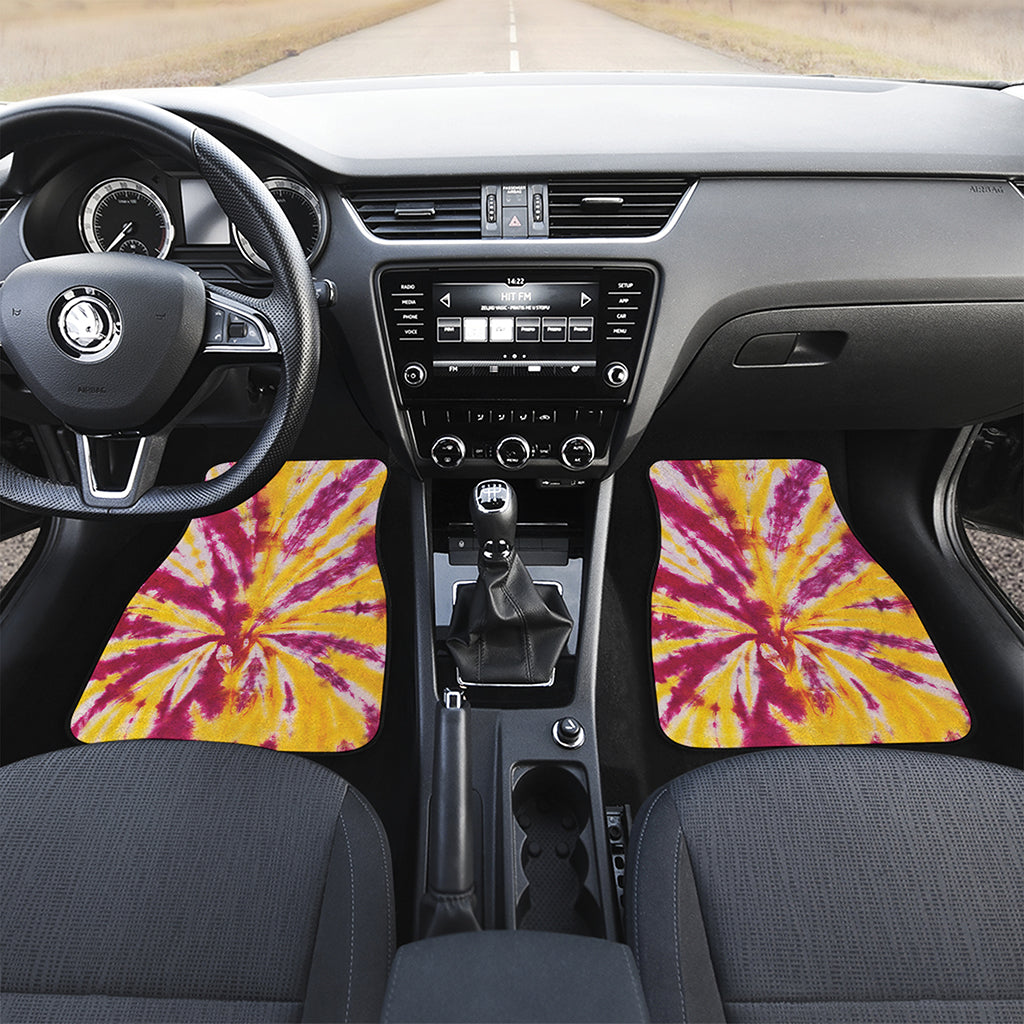 Red And Yellow Spider Tie Dye Print Front and Back Car Floor Mats