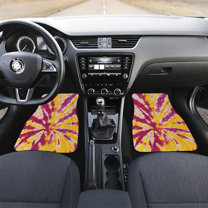 Red And Yellow Spider Tie Dye Print Front and Back Car Floor Mats