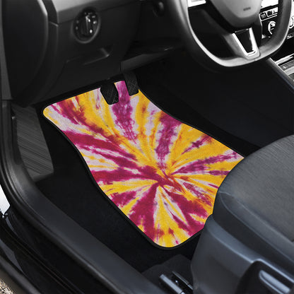 Red And Yellow Spider Tie Dye Print Front and Back Car Floor Mats