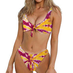 Red And Yellow Spider Tie Dye Print Front Bow Tie Bikini