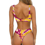 Red And Yellow Spider Tie Dye Print Front Bow Tie Bikini