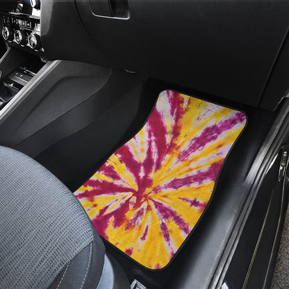 Red And Yellow Spider Tie Dye Print Front Car Floor Mats