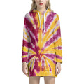 Red And Yellow Spider Tie Dye Print Pullover Hoodie Dress