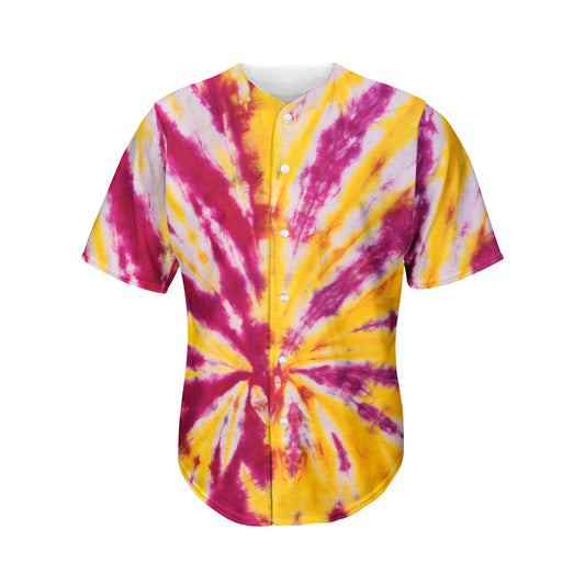 Red And Yellow Spider Tie Dye Print Men's Baseball Jersey