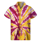 Red And Yellow Spider Tie Dye Print Men's Short Sleeve Shirt