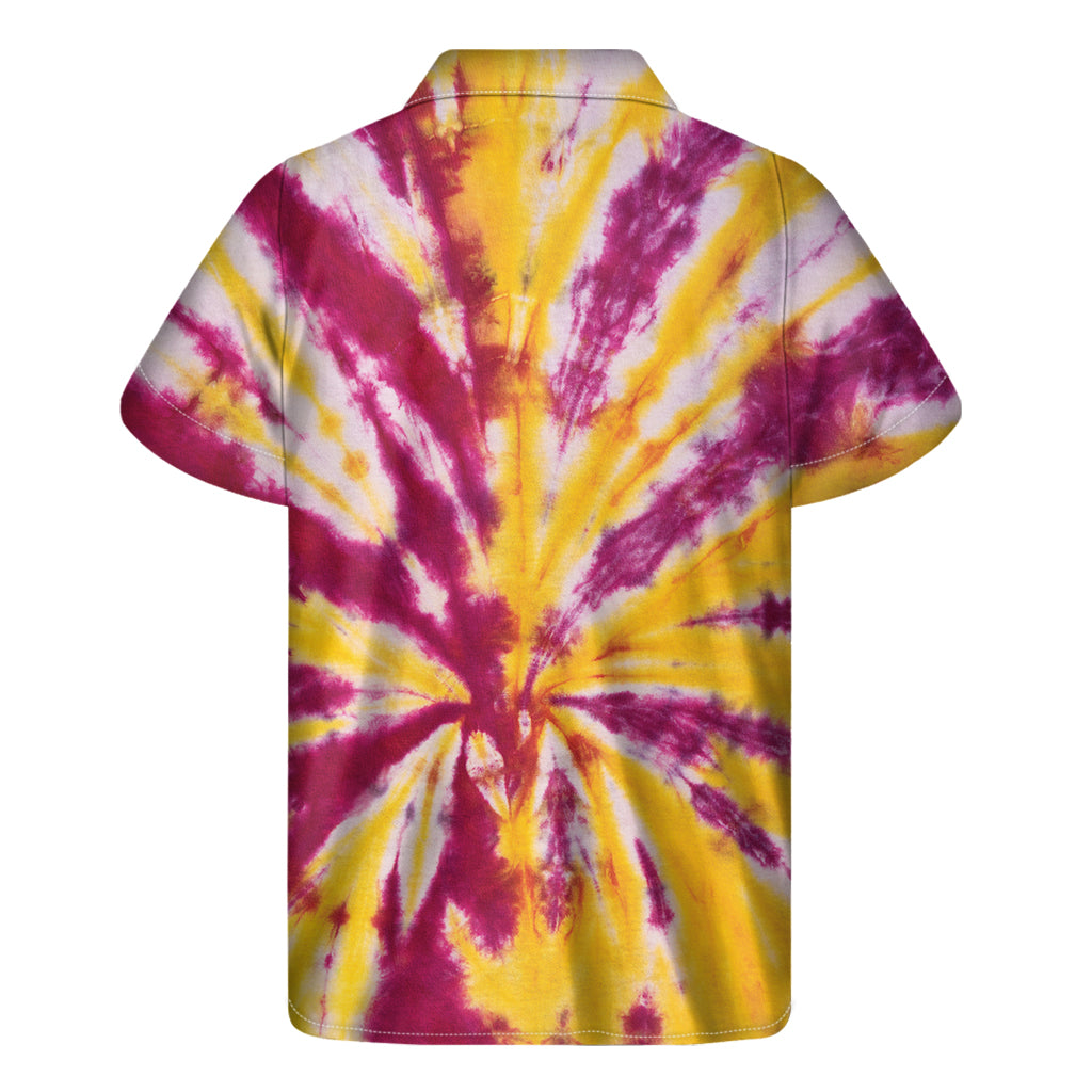 Red And Yellow Spider Tie Dye Print Men's Short Sleeve Shirt