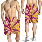 Red And Yellow Spider Tie Dye Print Men's Shorts