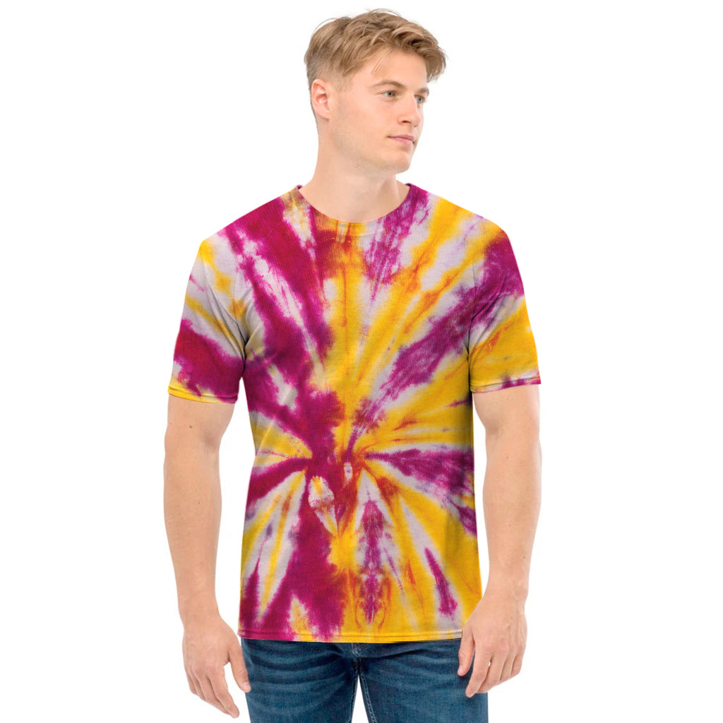 Red And Yellow Spider Tie Dye Print Men's T-Shirt