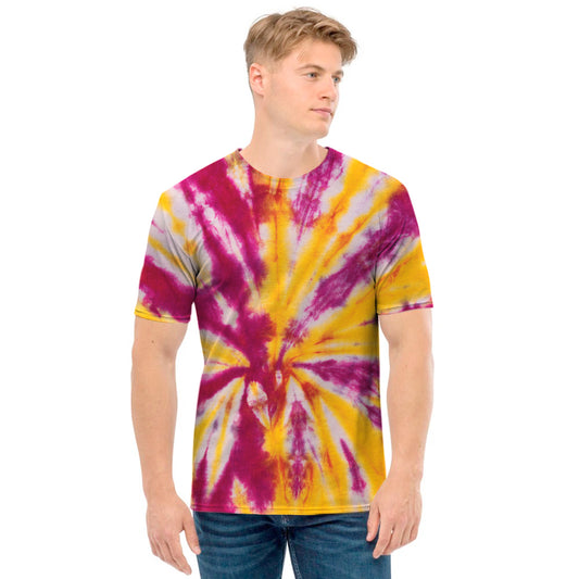 Red And Yellow Spider Tie Dye Print Men's T-Shirt