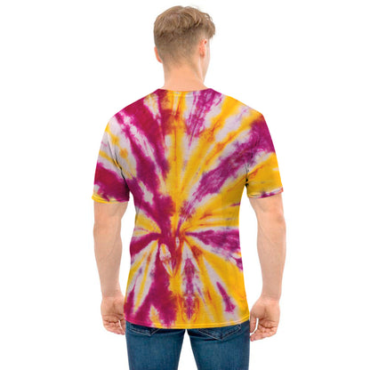 Red And Yellow Spider Tie Dye Print Men's T-Shirt