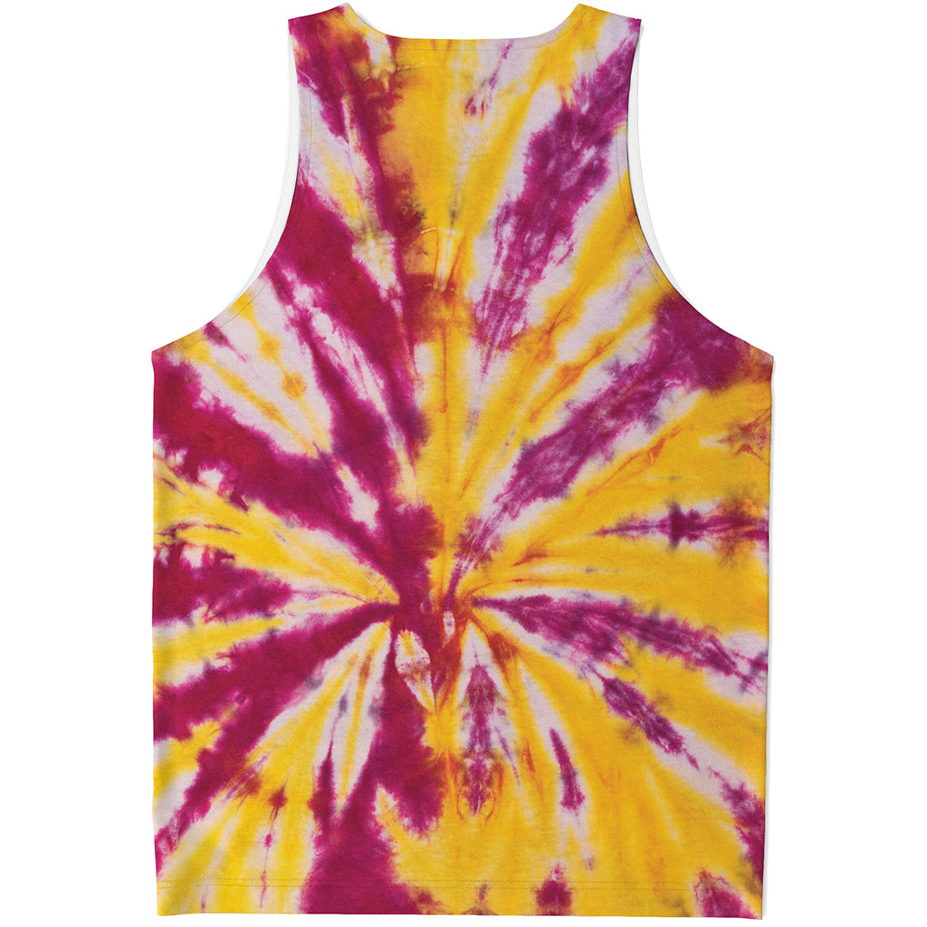 Red And Yellow Spider Tie Dye Print Men's Tank Top