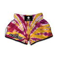 Red And Yellow Spider Tie Dye Print Muay Thai Boxing Shorts