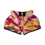 Red And Yellow Spider Tie Dye Print Muay Thai Boxing Shorts