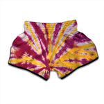 Red And Yellow Spider Tie Dye Print Muay Thai Boxing Shorts