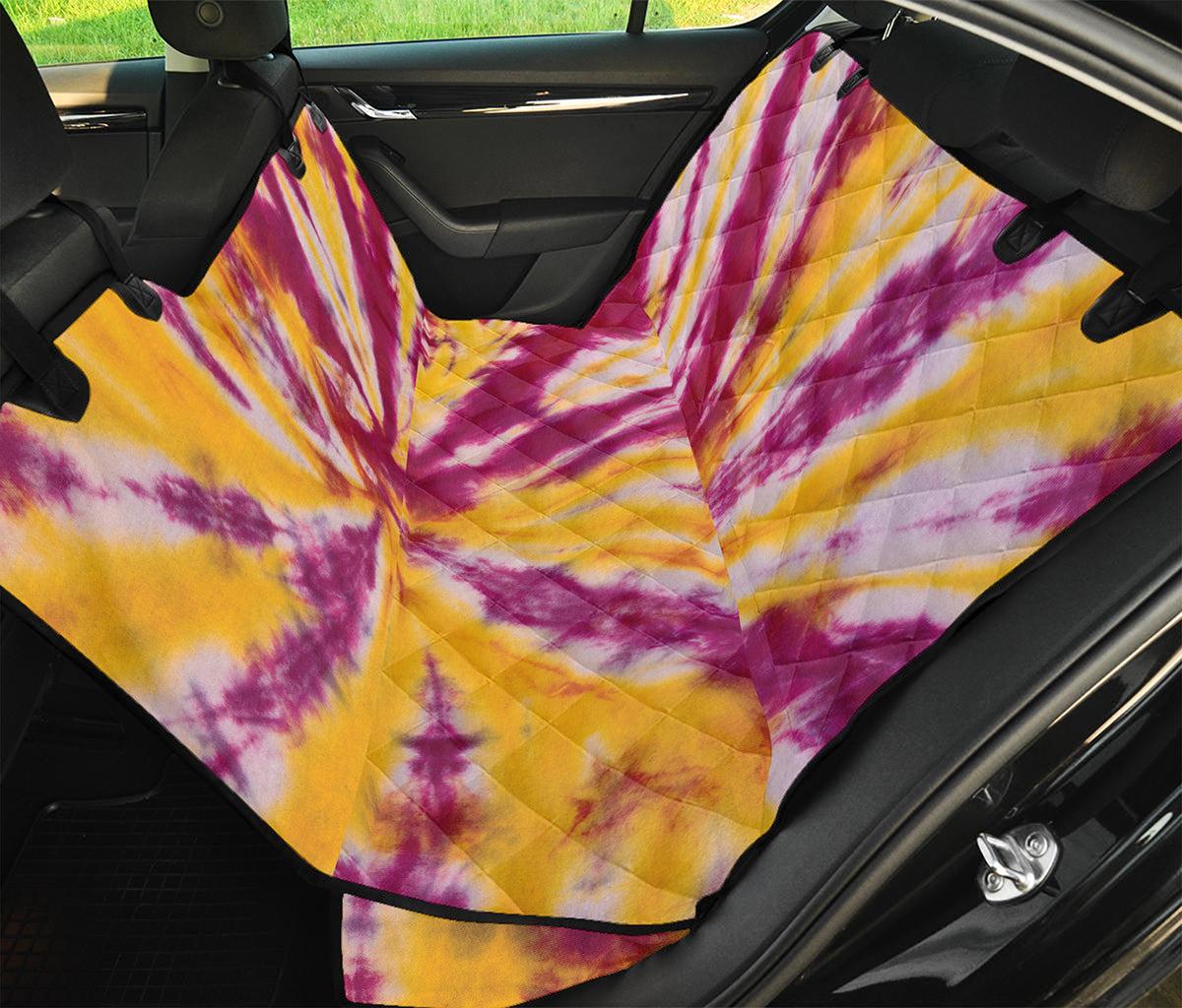 Red And Yellow Spider Tie Dye Print Pet Car Back Seat Cover