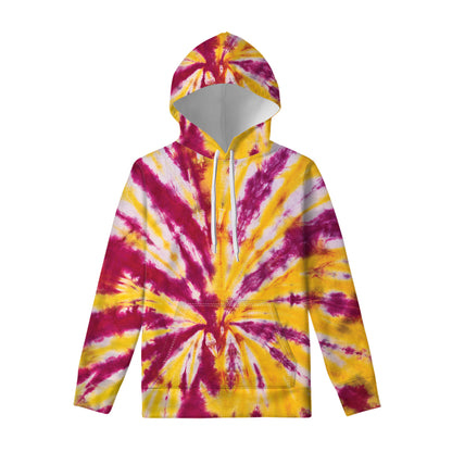 Red And Yellow Spider Tie Dye Print Pullover Hoodie