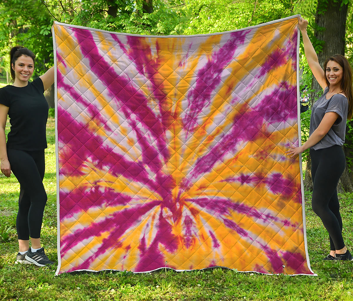 Red And Yellow Spider Tie Dye Print Quilt