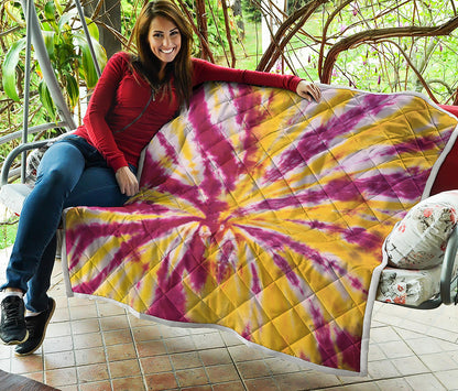 Red And Yellow Spider Tie Dye Print Quilt