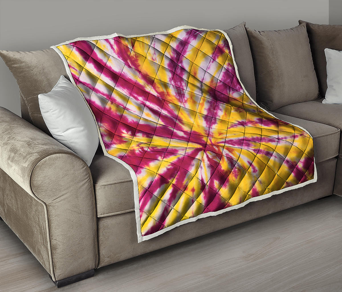 Red And Yellow Spider Tie Dye Print Quilt