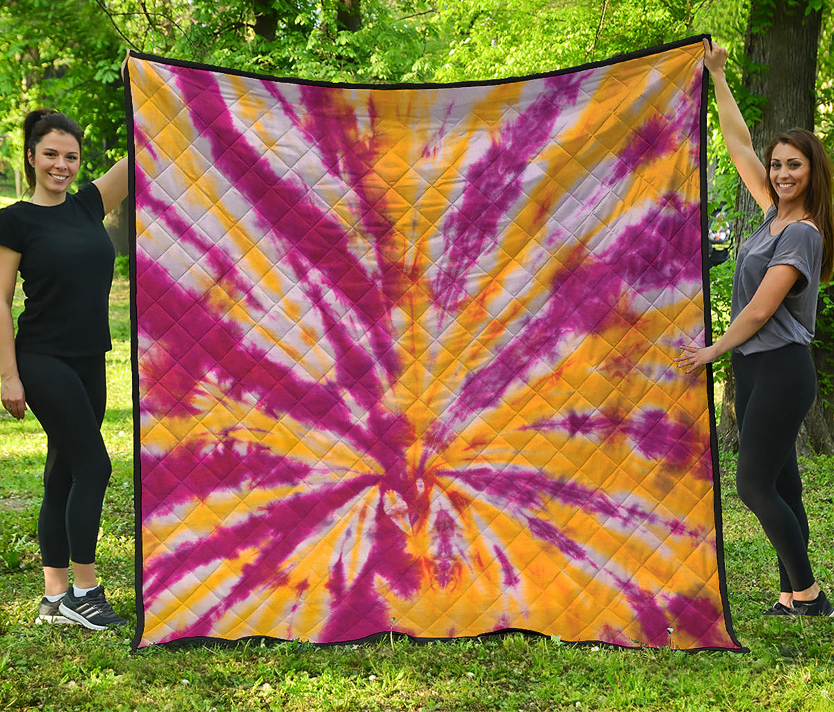 Red And Yellow Spider Tie Dye Print Quilt