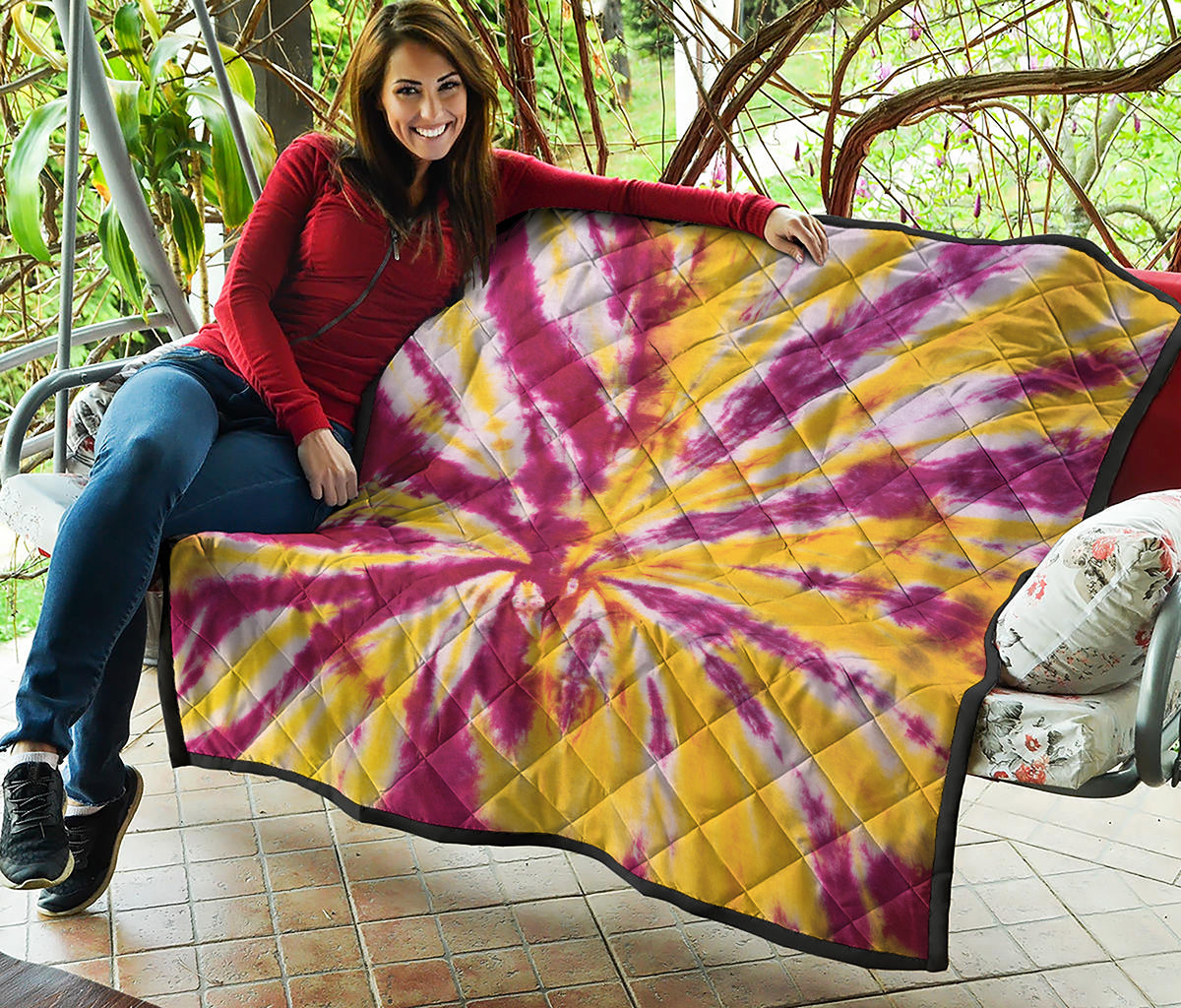 Red And Yellow Spider Tie Dye Print Quilt